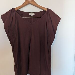 LOFT Women's V-Neck Cap Sleeve Top in Chocolate Brown